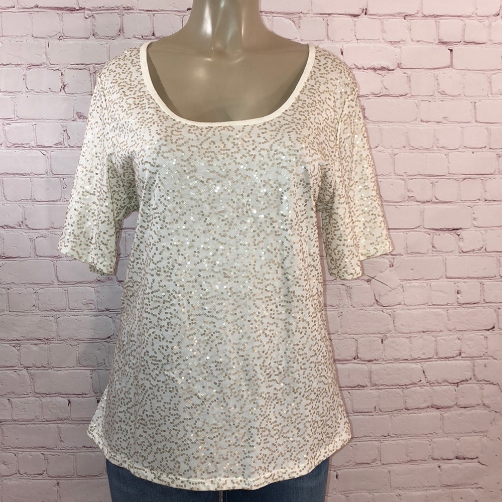 Cream top with gold sequins from  Avenue